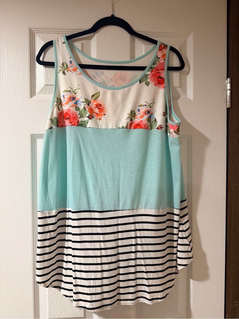 SHEIN Mint Floral Panel & Black Striped Tank
